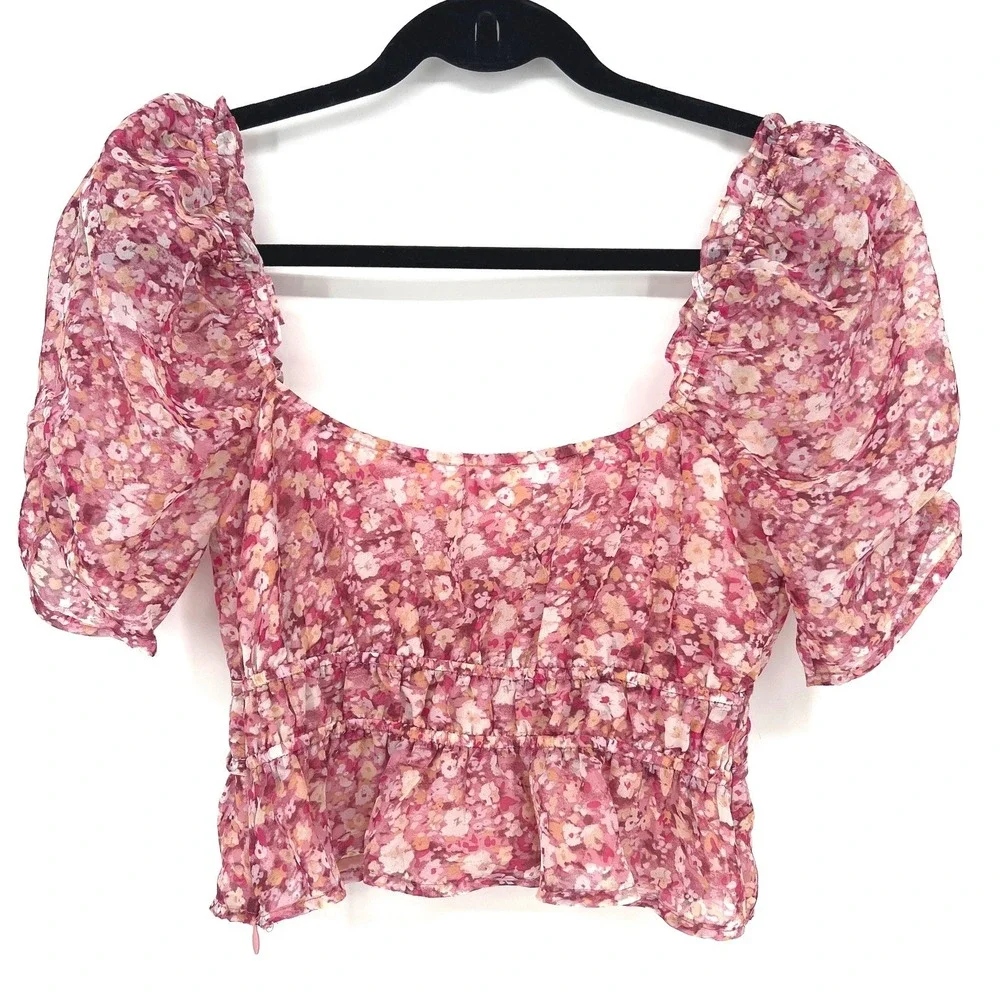 ASTR the Label Nayeli Pink Floral Print Top XS EUC Coquette Cottagecore Festival